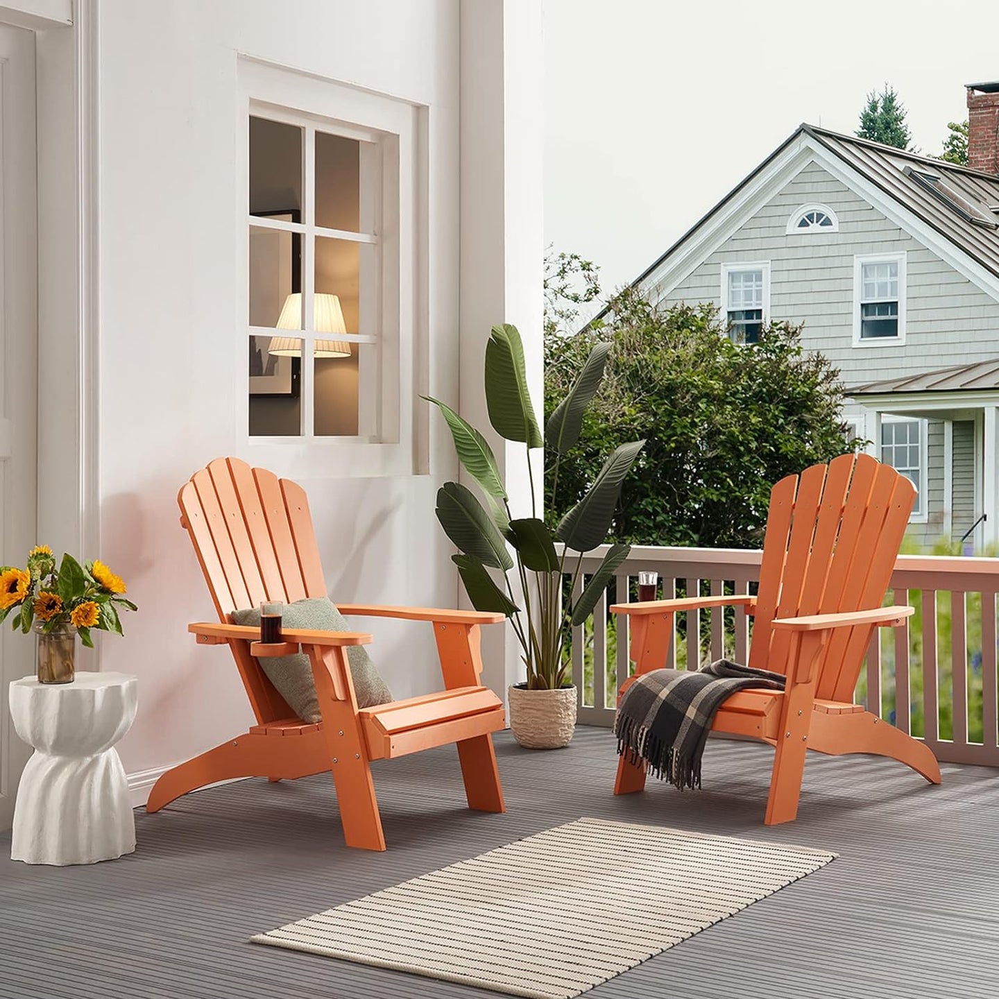 Psilvam Adirondack Chair, Oversized Poly Lumber Fire Pit Chair with Cup Holder, 350Lbs Support Patio Chairs for Garden, Weather Resistant Outdoors Seating, Relaxing Gift for Father & Mother